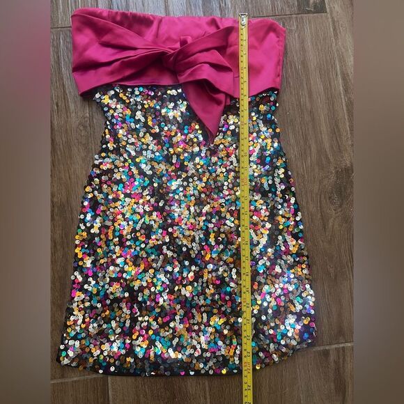 A. Calin by Flying Tomato Sequin Cocktail Dress Sz Small Colorful Strapless - Picture 7 of 8